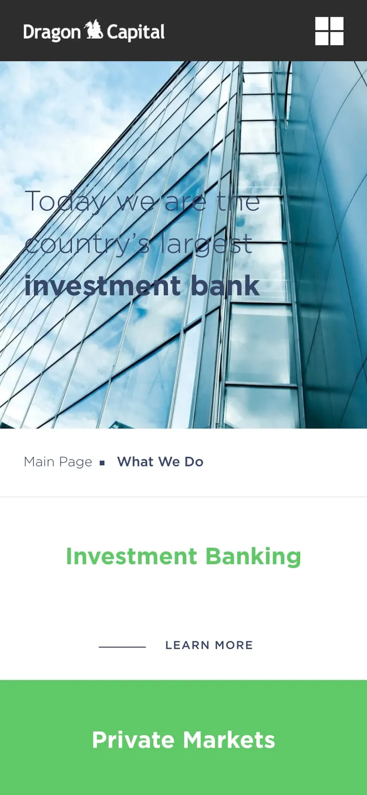 Dragon Capital What We Do page on a phone