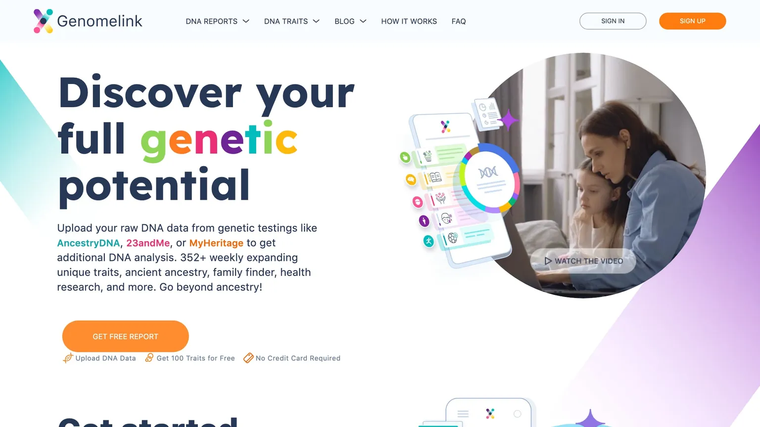 Genomelink How it works page with the headline Discover your full genetic potential